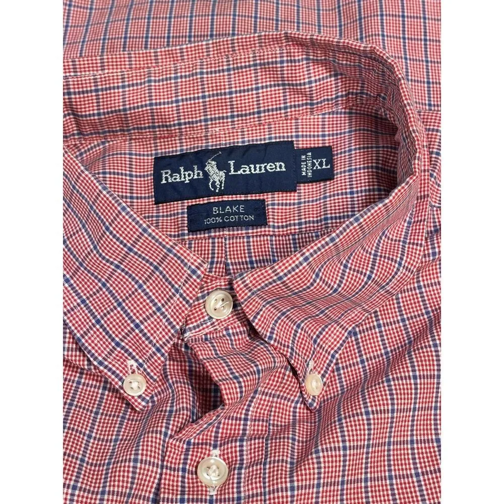 Ralph Lauren Blake XL Red Blue Plaid Button Down Shirt 100% Cotton